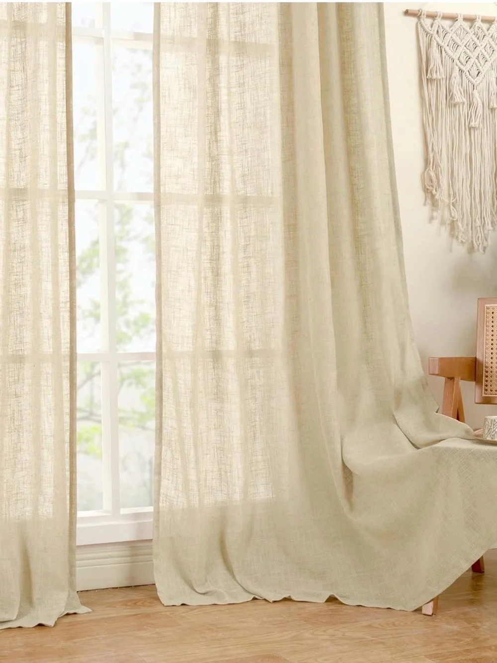 Natural Linen Blended Curtains 2 Panels Semi Sheer Light Filtering 52 x 120 Inch